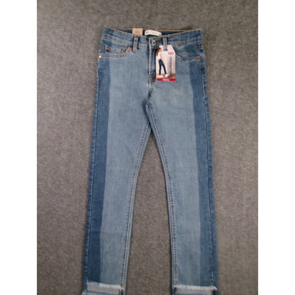 Levis Jeans Youth 10 Blue Girlfriend Fit Light Wash Mid Rise Stretch Patchwork